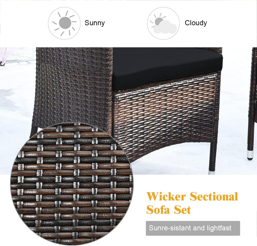 COSTWAY 4PCS Rattan Patio Furniture Set, Outdoor Wicker Rattan Chairs with Coffee Table, Rattan Cushioned Conversation Set for Backyard Balcony Porch Poolside, Black
