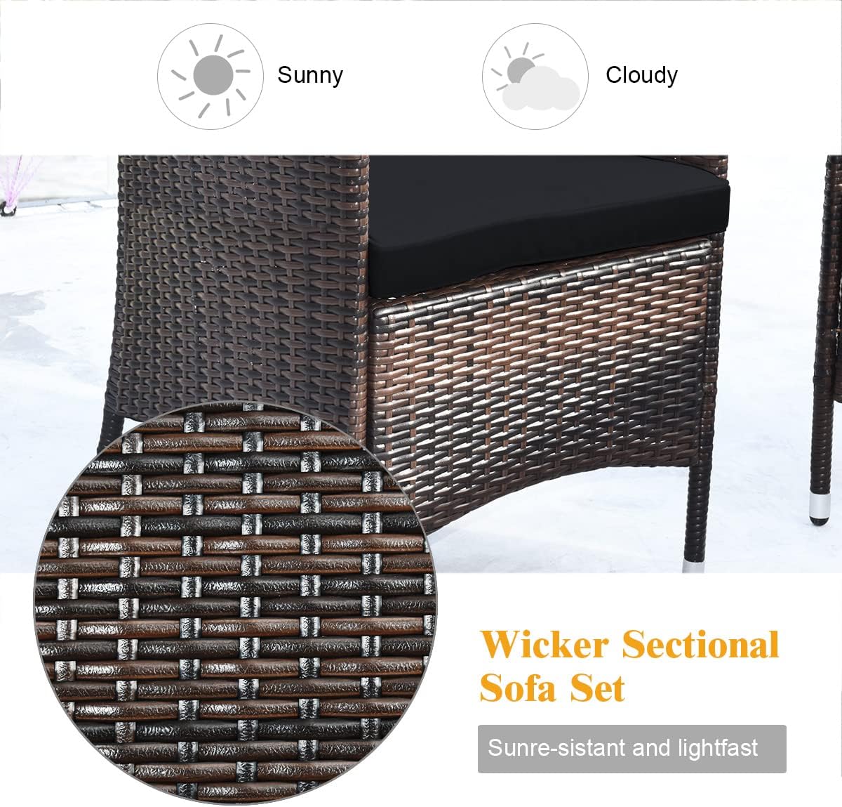 COSTWAY 4PCS Rattan Patio Furniture Set, Outdoor Wicker Rattan Chairs with Coffee Table, Rattan Cushioned Conversation Set for Backyard Balcony Porch Poolside, Black