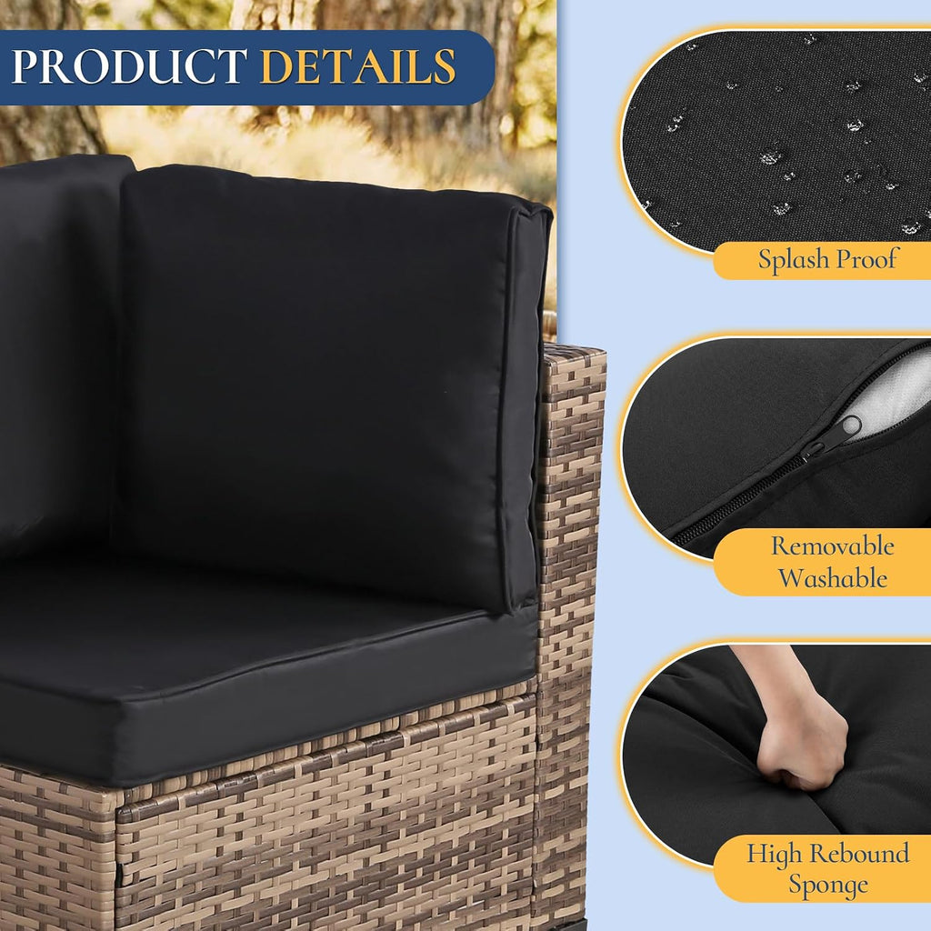 FHFO 7 Piece Outdoor Wicker Patio Furniture Set, Rattan Sectional Sofa Couch, Patio Conversation Set with Cushion & Coffee Table, for Backyard Poolside Porch Garden, Yellow-Black
