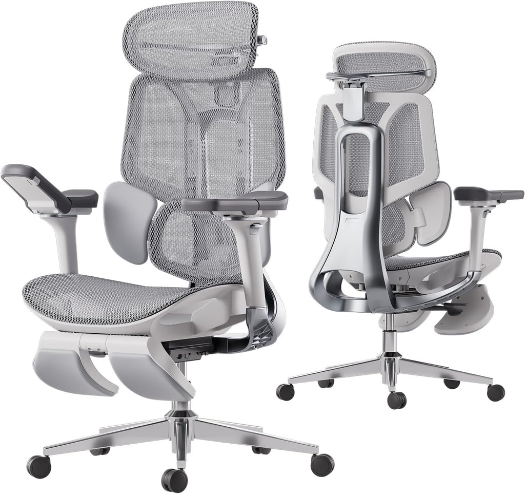 Hbada E3 Pro Ergonomic Office Chair, Big and Tall Office Chair - with 3-Zone Dynamic Lumbar Support, 4D Adjustable Headrest, 6D Adjustable Armrests, Swivel, Grey