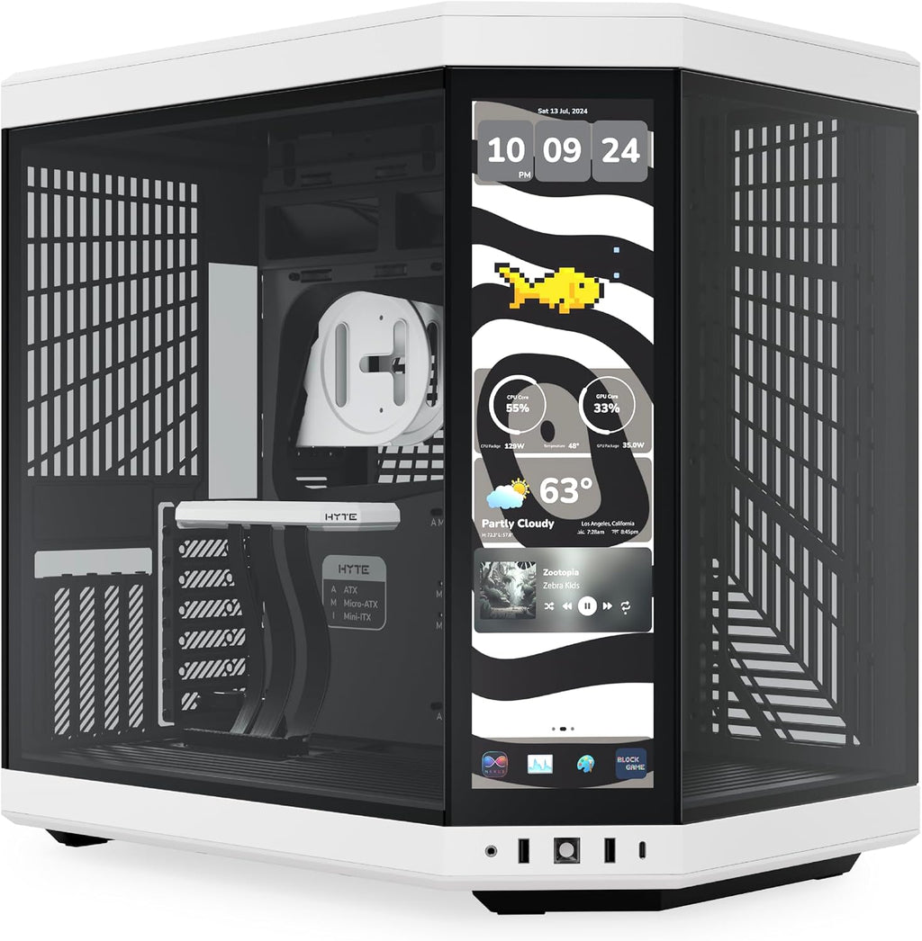 Hyte Y70 Touch Infinite Dual Chamber ATX Mid Tower Modern Aesthetic Case with Integrated 2.5K LCD Touchscreen - Panda/White