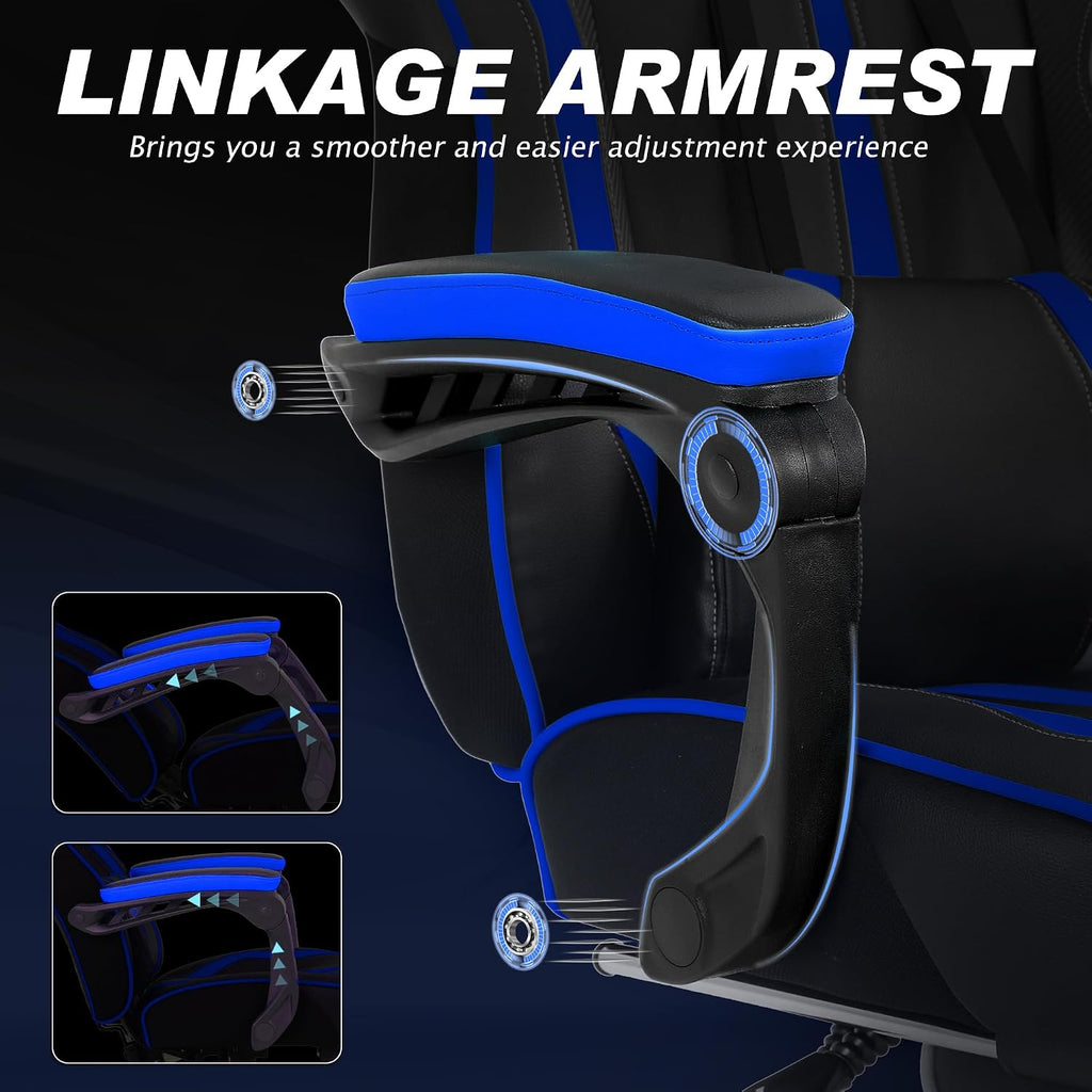 Vonesse Gaming Chairs for Adults, Gamer Chair with Footrest and Massage, Reclining Big and Tall Ergonomic Gaming Chair, Computer Chairs for Heavy People 300LBS (Blue/Black)