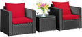 Tangkula 3 Pieces Patio Furniture Set, PE Rattan Wicker Sofa Set w/Washable Cushion and Tempered Glass Tabletop, Outdoor Conversation Furniture for Garden Poolside (Red)