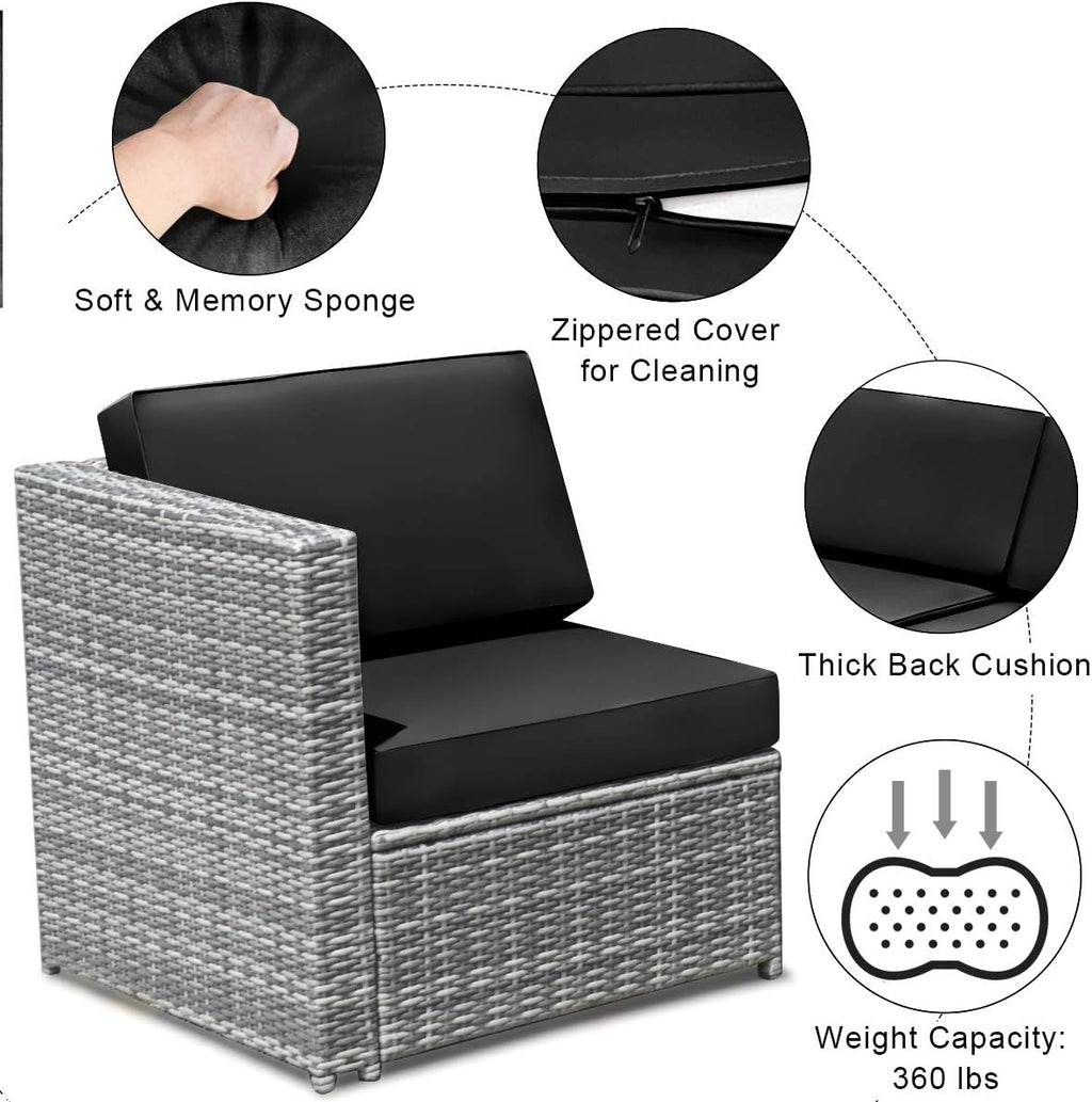 Tangkula 8 Pieces Wicker Patio Furniture Set with Storage Deck Box, PE Rattan Outdoor Sectional Sofa Conversation Set with Coffee Table & Cushions, Outside Furniture for Garden Yard Poolside (Black)