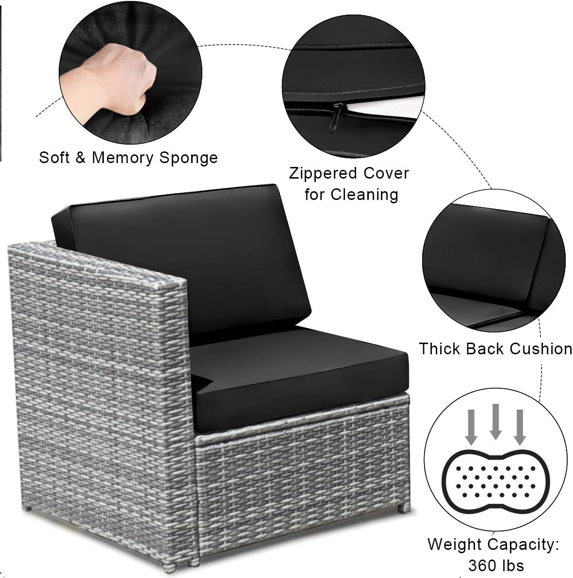 Tangkula 8 Pieces Wicker Patio Furniture Set with Storage Deck Box, PE Rattan Outdoor Sectional Sofa Conversation Set with Coffee Table & Cushions, Outside Furniture for Garden Yard Poolside (Black)