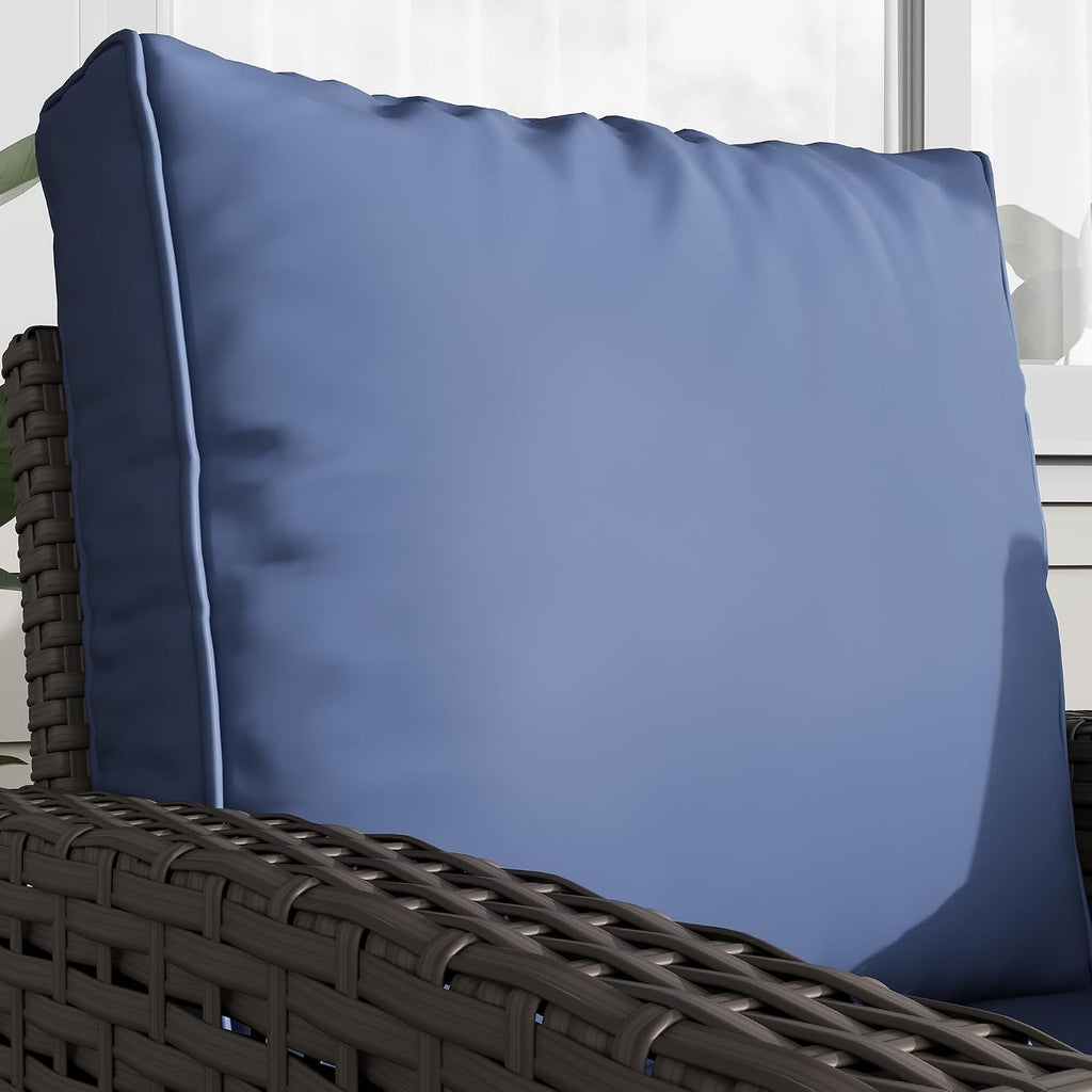 BUPPLEE 2 Pieces Patio Furniture Set, Outdoor Wicker Chairs Set of 2, All Weather High Back Rattan Chairs, Seating Club Chair Porch Chairs Set with Cushions for Balcony Porch Deck, Blue