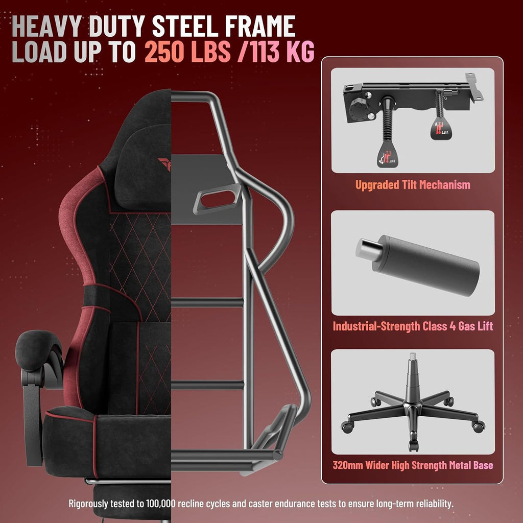 Soontrans Velvet Fabric Gaming Chair, High Back Comfortable Video Game Chair with Footrest and Massage Lumbar Cushion, Racing Office Computer Desk Chair,Ergonomic Gamer Chair for Adult