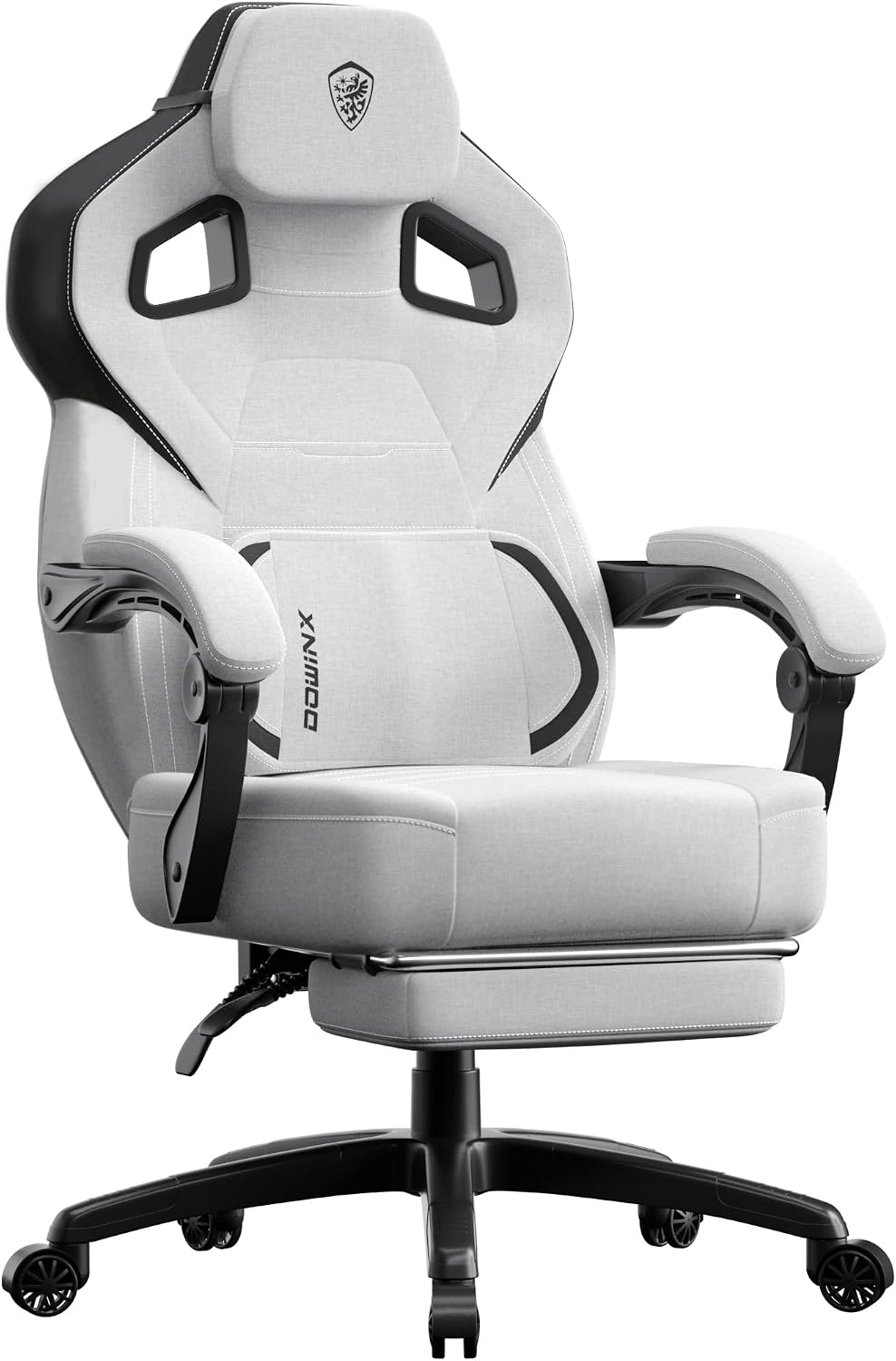 Dowinx Fabric Gaming Chair with Footrest, Big and Tall Gamer Chair with Lumbar Support, Wide Back Computer Chair for Heavy People, Grey