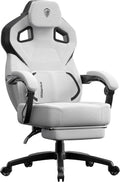 Dowinx Fabric Gaming Chair with Footrest, Big and Tall Gamer Chair with Lumbar Support, Wide Back Computer Chair for Heavy People, Grey