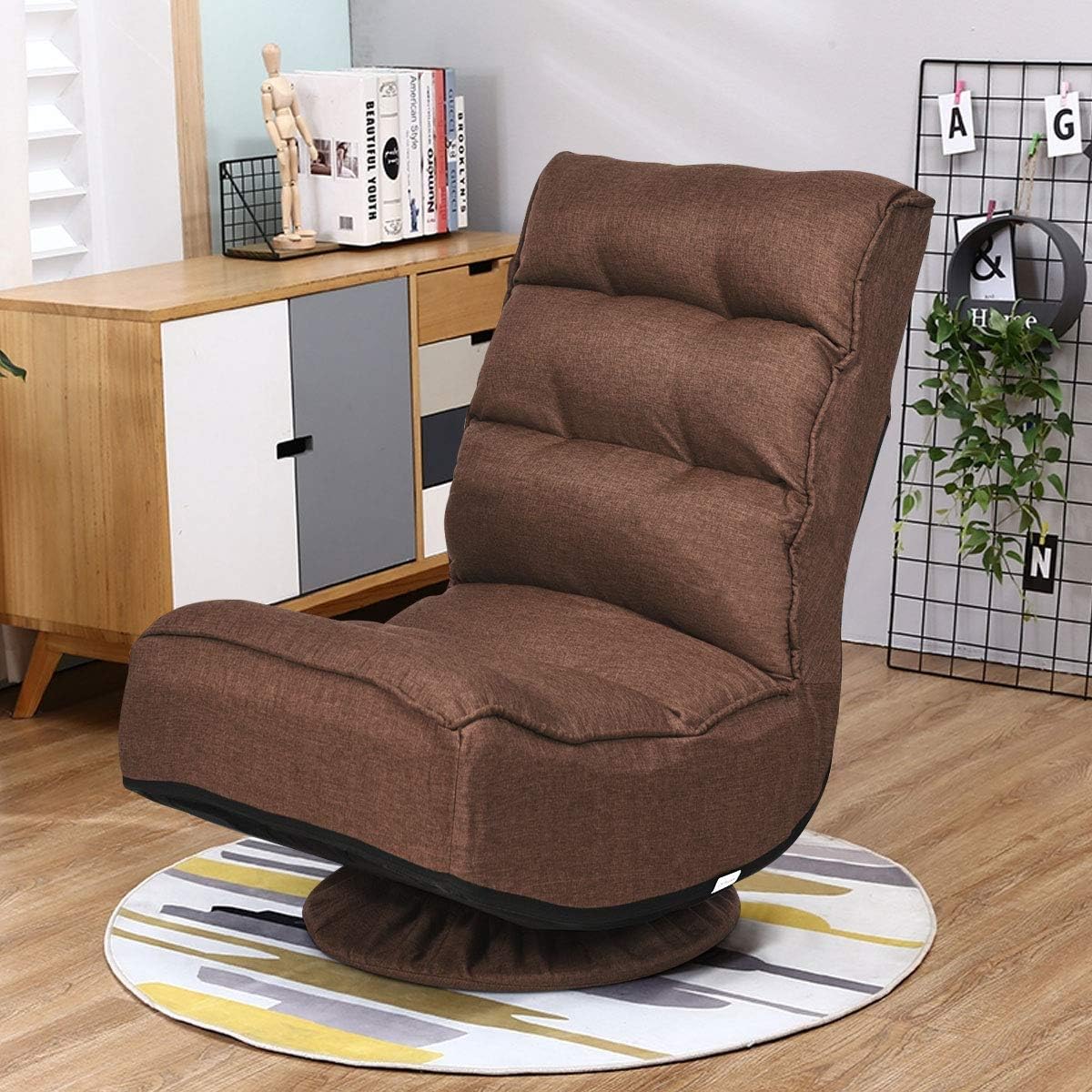 Giantex 360 Degree Swivel Gaming Chair, 6 Position Adjustable Folding Floor Chair, 300lb Spring Support, Comfortable Padded Backrest, Lazy Sofa Chair Game Rocker for Teens Adults (Coffee)