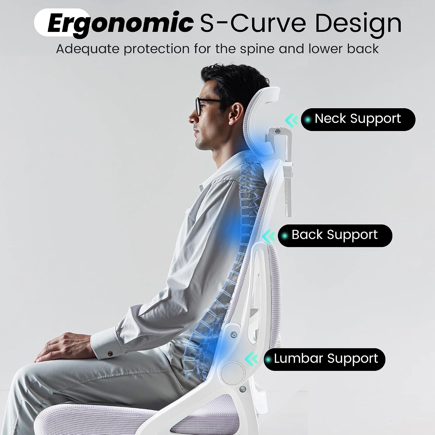 Fizzin Ergonomic Office Chair, 400 LBS Desk Chair with Adjustable Lumbar Support, High Back Breathable Mesh Computer Chair Rolling Work Swivel Task Chairs, Comfy Home Office Desk Chair (Lavender)