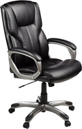 Amazon Basics Executive High Back Office Chair, Adjustable Height, Tilt, Swivel, Padded Seat, Bonded Leather, Wheels, Black/Silver