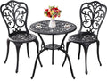 Outdoor Bistro Set 3 Piece Patio Bistro Set, Cast Aluminum Bistro Table and Chairs Set of 2, Small Patio Table Set for Porch, Black