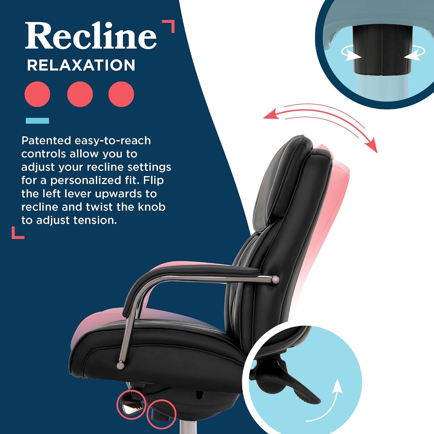 La-Z-Boy Symphony Executive Mid-Back Office Chair, Diamond Quilt Seat and Back, Pocket Coil Cushion, Padded Armrests, Ergonomic Computer DeskChair, Swivel Metal Base, Bonded Leather, Black/Graphite