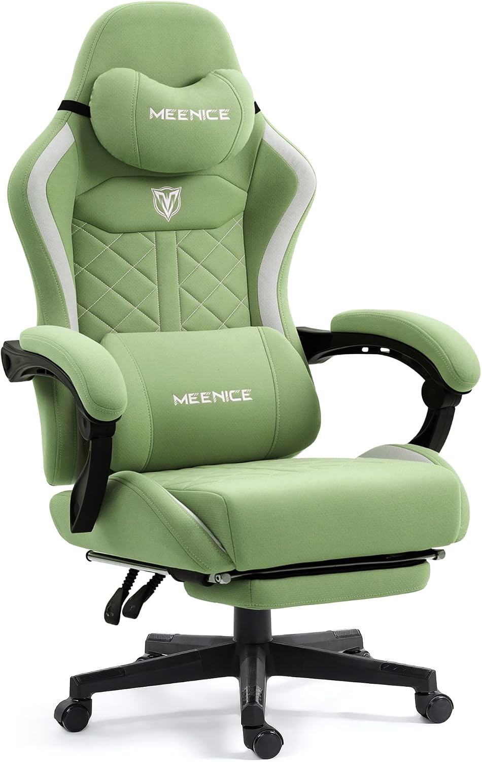Big and Tall Gaming Chair Fabric with Pocket Spring Cushion, High Back Heavy Duty Gaming Chairs for Adults with Massage Lumbar, Ergonomic Computer Chair with Footrest 400LBS Fabric Green