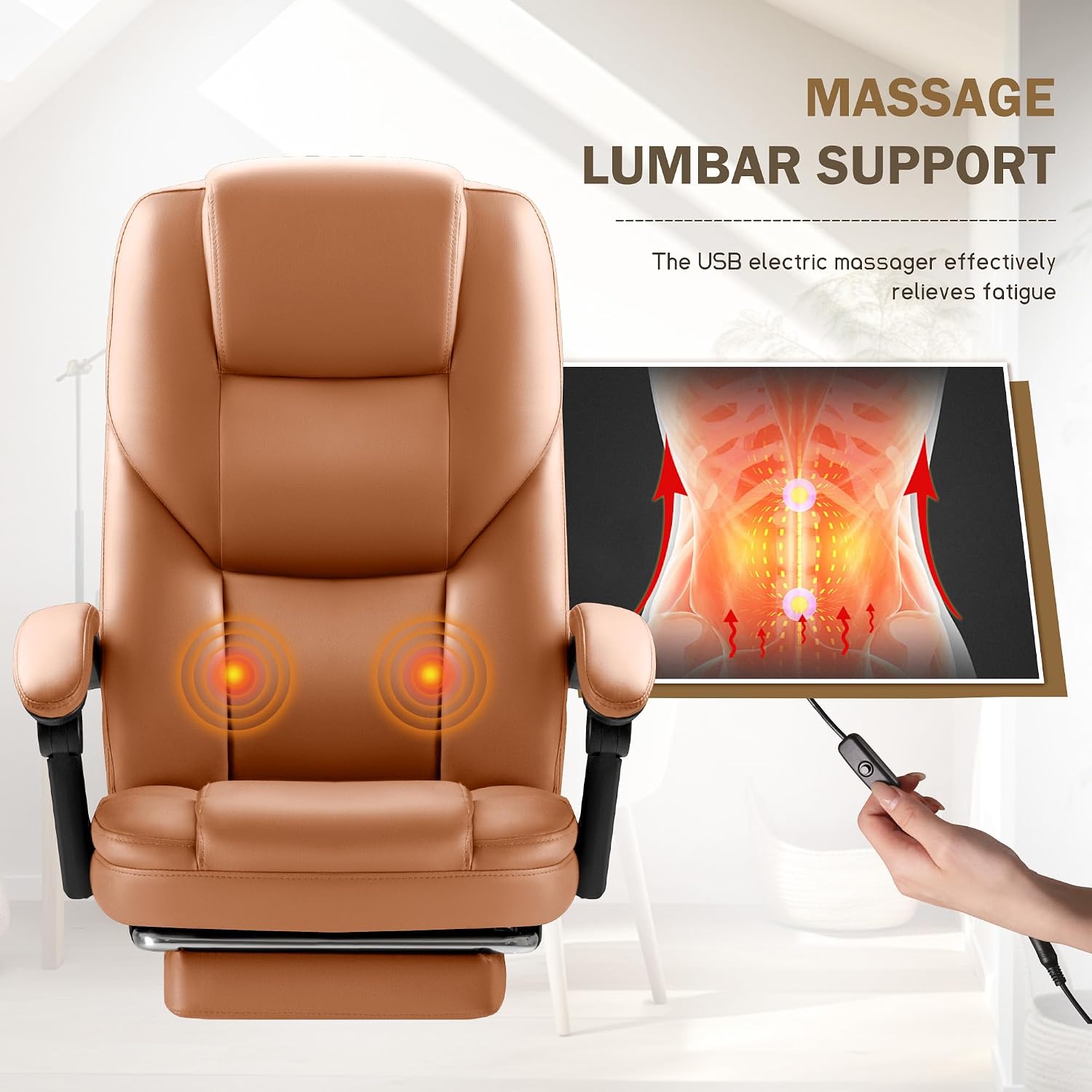 Furmax Executive Office Chair with Foot Rest Big and Tall Office Chair Ergonomic Home Office Desk Chairs Reclining High Back Leather Chair with Lumbar Support, 400LBS (Brown)