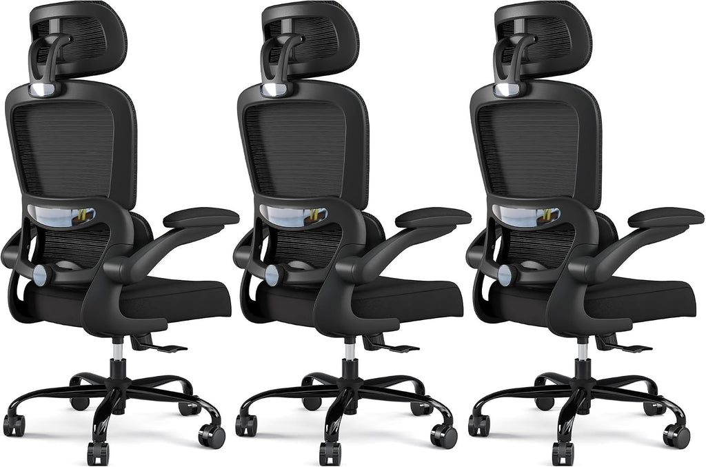 TRALT Office Chair Ergonomic Desk Chair, 330 LBS Home Mesh Office Desk Chairs with Wheels, Comfortable Gaming Chairs Black, Pack of 3