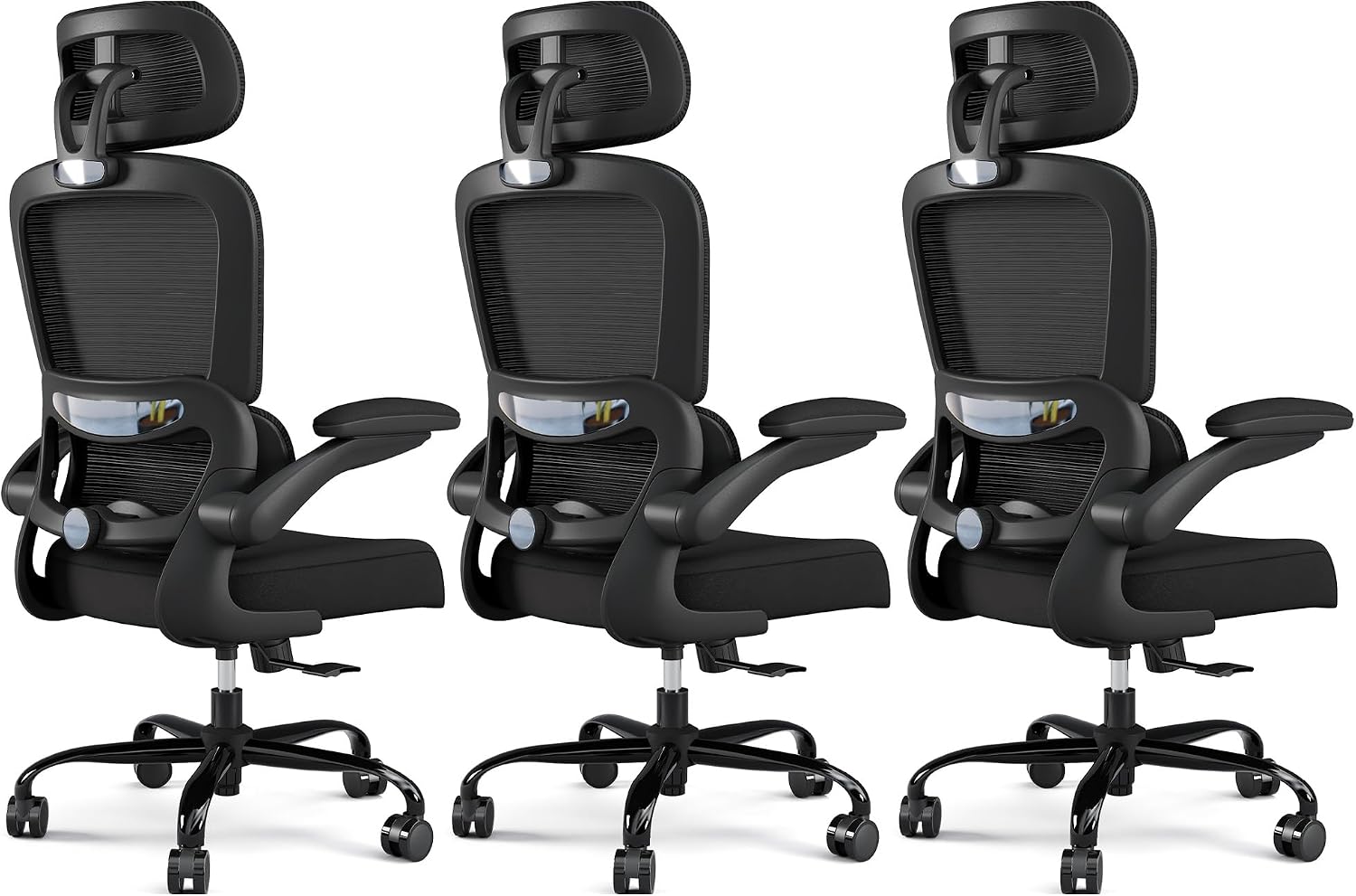 TRALT Office Chair Ergonomic Desk Chair, 330 LBS Home Mesh Office Desk Chairs with Wheels, Comfortable Gaming Chairs Black, Pack of 3