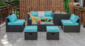 Tangkula 8 Pieces Patio Furniture Set with Waterproof Cover, Patiojoy Space Saving Outdoor PE Rattan Set with Storage Box, Tempered Glass Table, 2 Ottomans, 2 Armless Sofas & Corner Sofas
