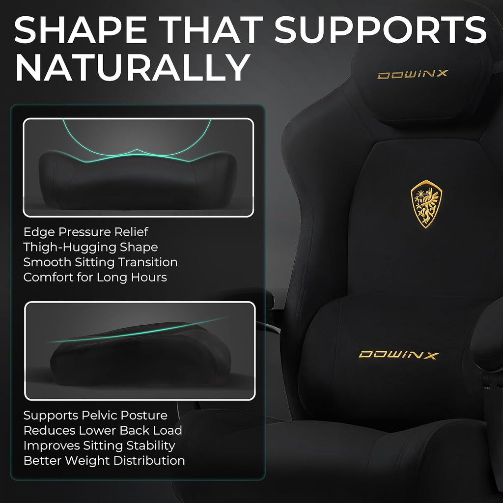 Dowinx Big and Tall Gaming Chair, Suede Fabric Game Chair with Pocket Spring Cushion, High Back Gamer Chair Ergonomic with Footrest for Adults Office, 440LBS, Black