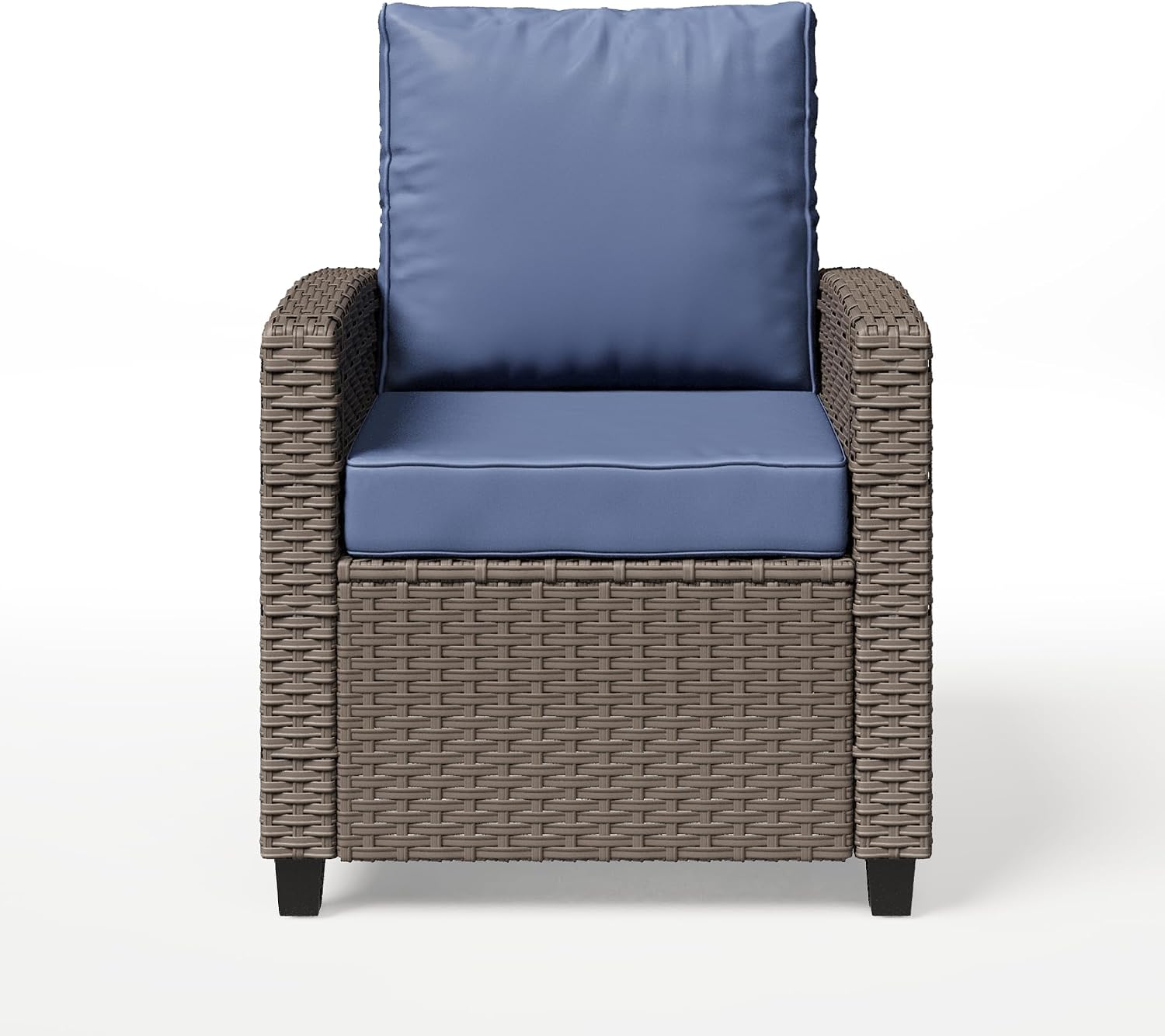 BUPPLEE 2 Pieces Patio Furniture Set, Outdoor Wicker Chairs Set of 2, All Weather High Back Rattan Chairs, Seating Club Chair Porch Chairs Set with Cushions for Balcony Porch Deck, Blue