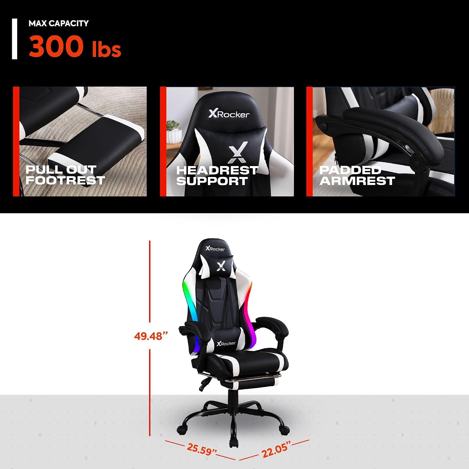 X Rocker PC Computer Gaming Desk Chair with Wheels, College Dorm Room Essentials for Guys and Girls, Adjustable, Ergonomic Office Chair, Gifts for Gamers
