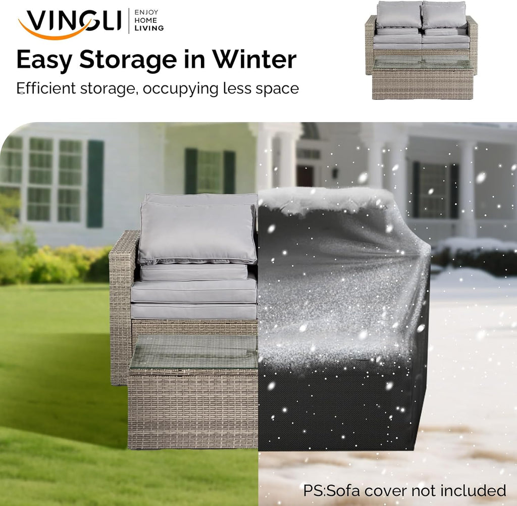 VINGLI 6 Pieces Wicker Patio Furniture Set, Outdoor Sectional Furniture Patio Conversation Set Space-Saving Design with Ottomans and Coffee Table for Garden,Poolside, Backyard(Grey)