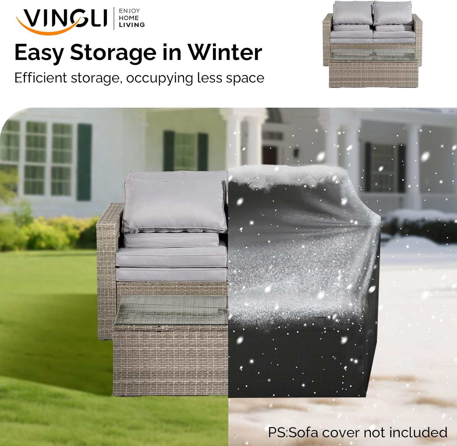 VINGLI 6 Pieces Wicker Patio Furniture Set, Outdoor Sectional Furniture Patio Conversation Set Space-Saving Design with Ottomans and Coffee Table for Garden,Poolside, Backyard(Grey)