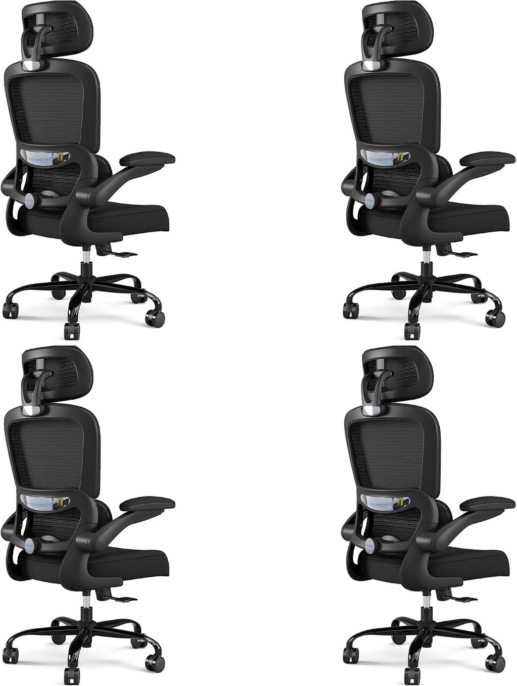 TRALT Office Chair Ergonomic Desk Chair, 330 LBS Home Mesh Office Desk Chairs with Wheels, Comfortable Gaming Chairs Black, Pack of 4