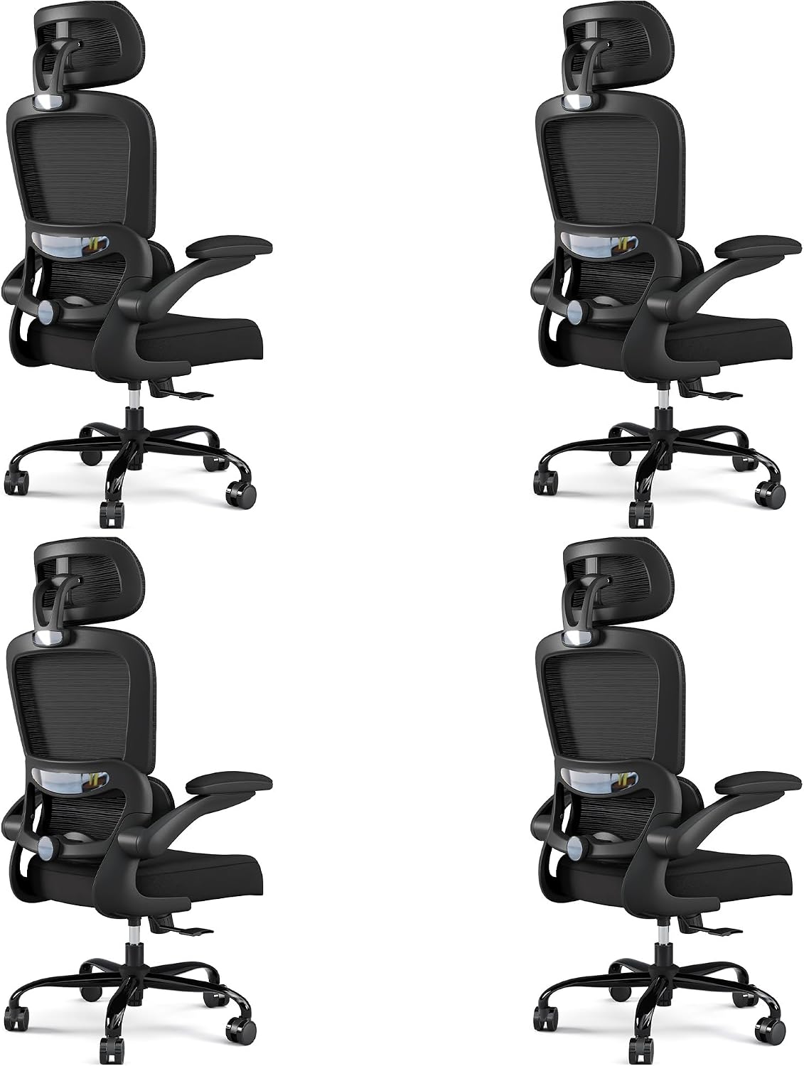 TRALT Office Chair Ergonomic Desk Chair, 330 LBS Home Mesh Office Desk Chairs with Wheels, Comfortable Gaming Chairs Black, Pack of 4