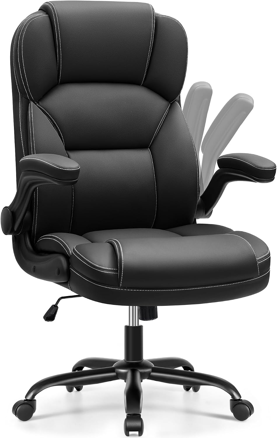 PU Leather Executive Office Chair, Ergonomic High-Back Computer & Gaming Chair with Adjustable Height, Rolling Swivel & Flip-Up Armrests, Comfy Padded Seat for Home Office-Black