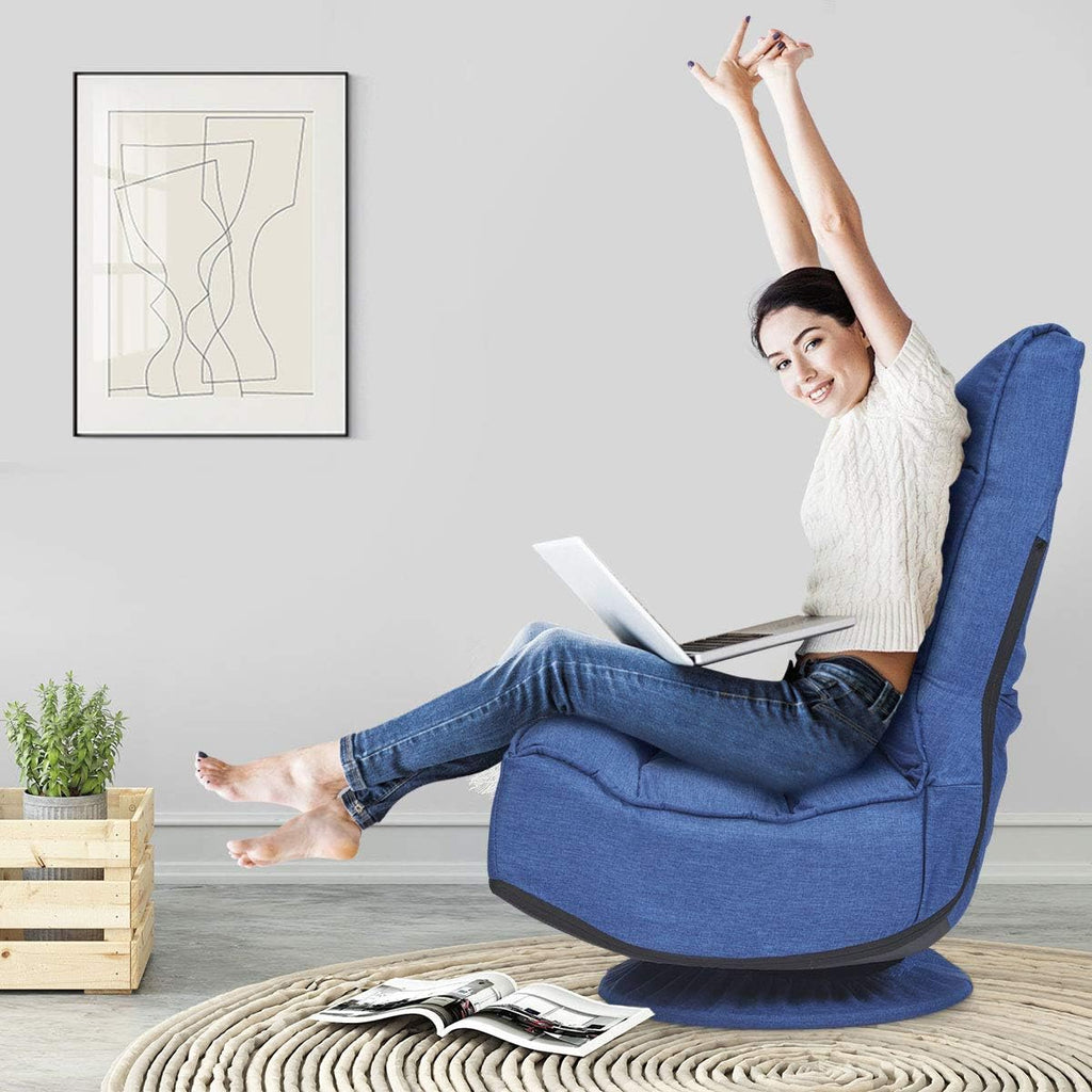 Giantex 360 Degree Swivel Gaming Chair, 6 Position Adjustable Folding Floor Chair, 300lb Spring Support, Comfortable Padded Backrest, Lazy Sofa Chair Game Rocker for Teens Adults (Navy Blue)