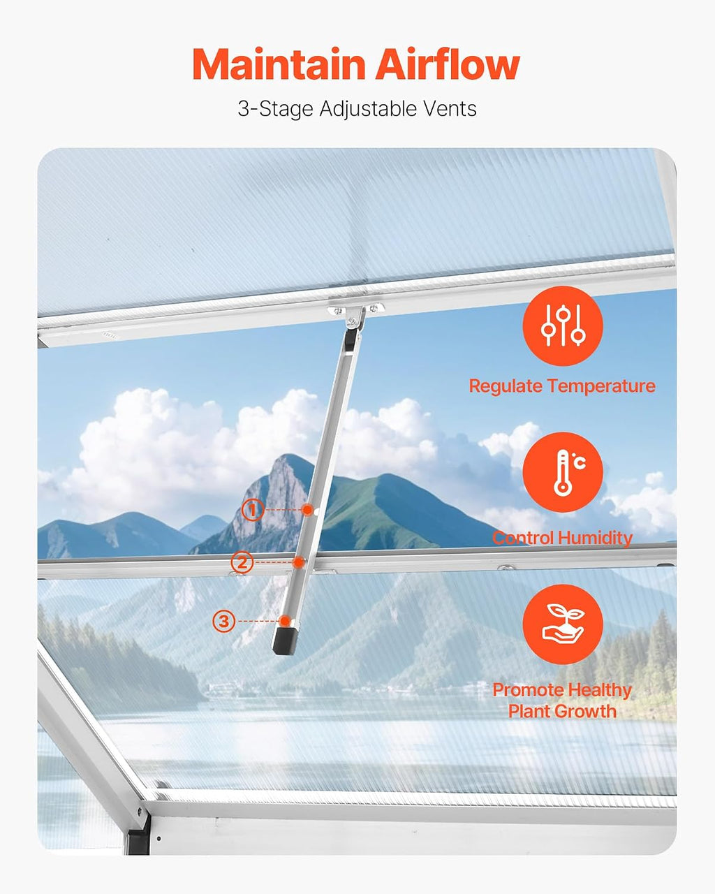 VEVOR Polycarbonate Greenhouse, 6 x 4 Ft, Outdoor Greenhouse with Adjustable Vent Windows, Pavilion Styled Green House with Sliding Door, Aluminum Large Walk-in Greenhouses Kit for Garden Backyard