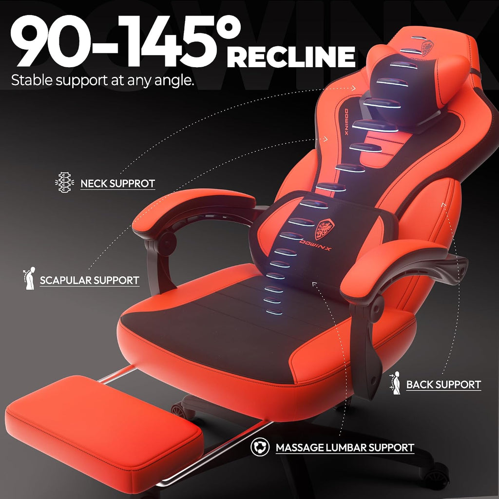 Dowinx Gaming Chair with Footrest,Big and Tall Game Chair for Heavy People, Gamer Chair with Massage Lumbar Support,Ergonomic Computer Gaming Chair for Adults, Red