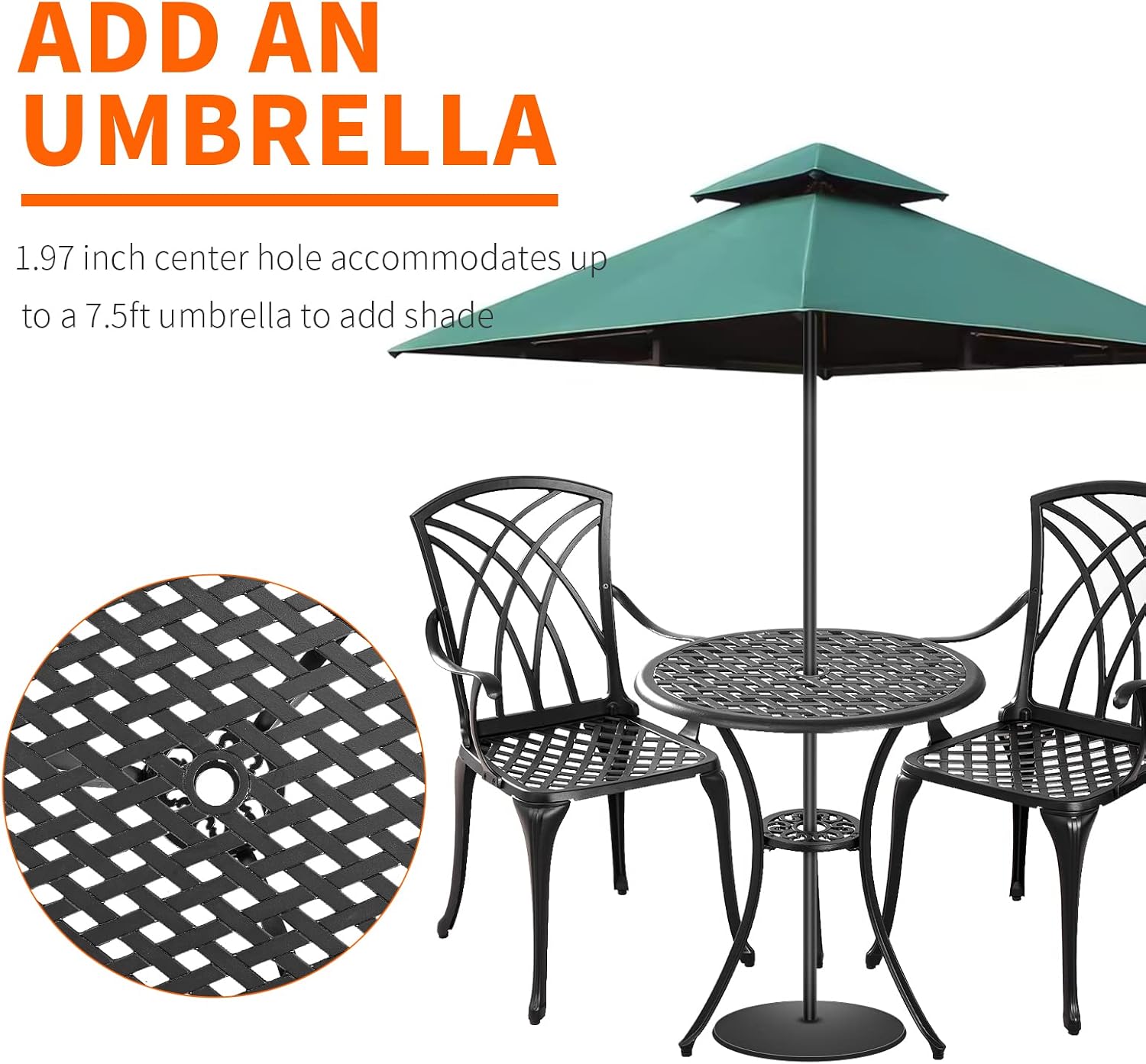 Bistro Set 3 Piece Outdoor,Cast Aluminum Outdoor Bistro Set,All Weather Bistro Table and Chairs Set of 2 with 1.97' Umbrella Hole,Patio Bistro Sets for Garden(Woven Black)