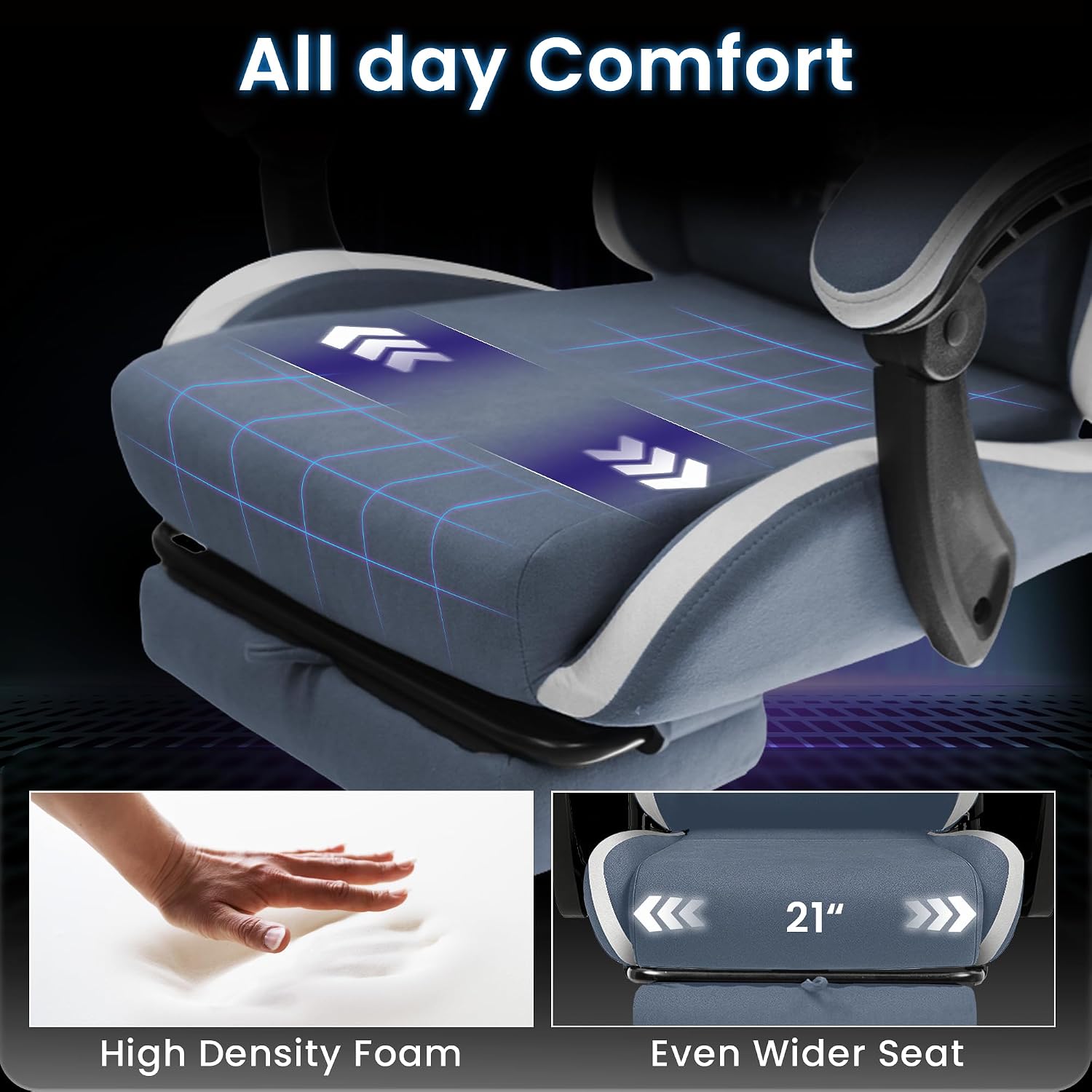 N-GEN GAMING Video Gaming Chair Office Computer Desk Use Ergonomic Reclining Backrest Adjustable Armrests Lumbar Support Footrest High Density Foam Breathable Fabric Heavy Duty Base (Blue)