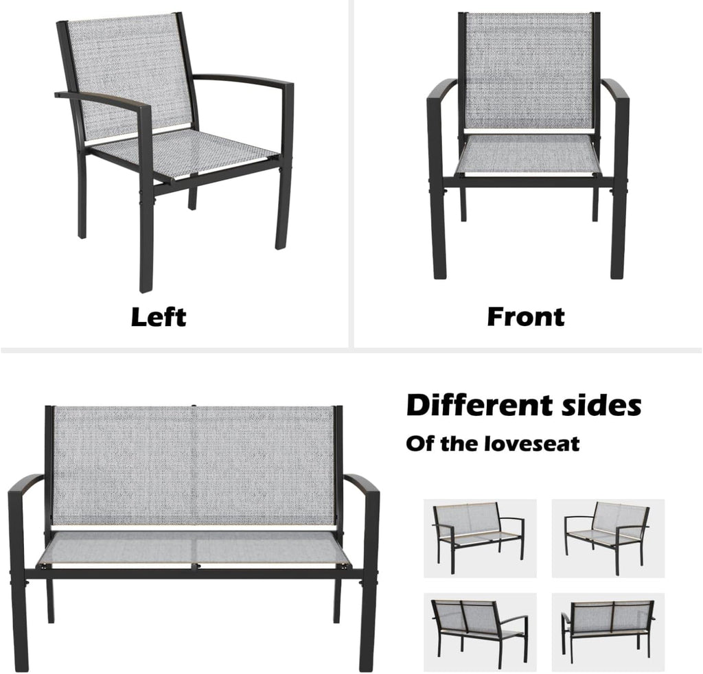 Greesum 4 Pieces Patio Furniture Set, Outdoor Conversation Sets for Patio, Lawn, Garden, Poolside with A Glass Coffee Table, Gray