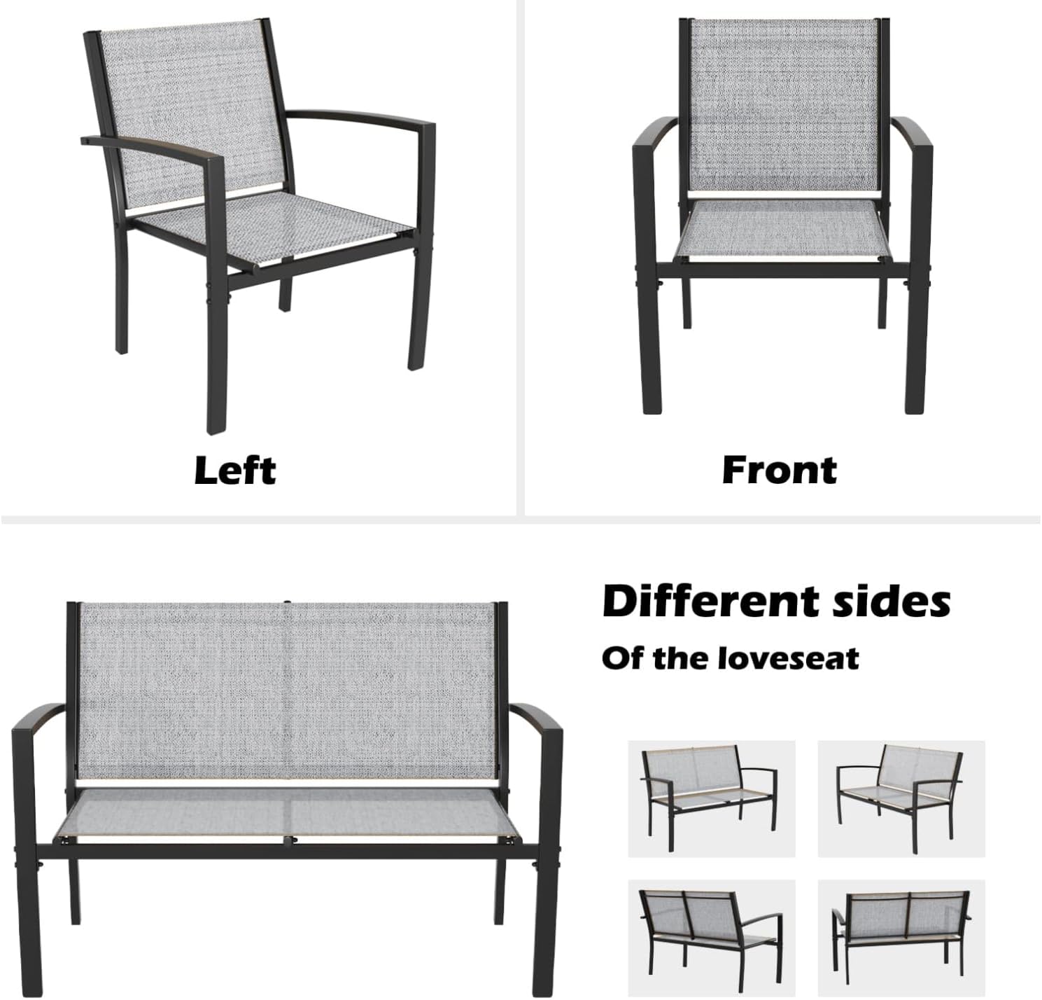 Greesum 4 Pieces Patio Furniture Set, Outdoor Conversation Sets for Patio, Lawn, Garden, Poolside with A Glass Coffee Table, Gray