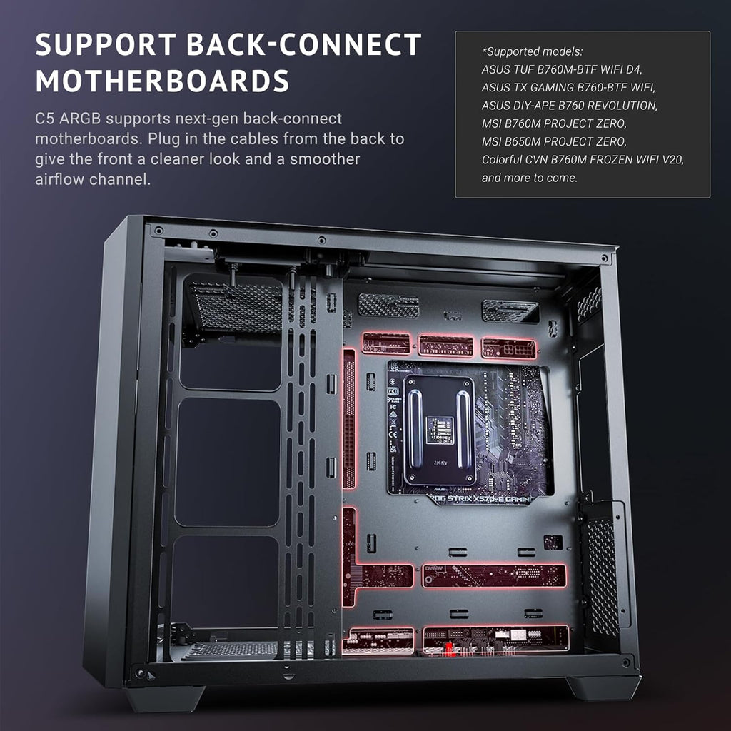 Antec C5 ARGB, Mid-Tower ATX PC Case, Seamless Tempered Glass Front & Side Panels, 7×120mm ARGB PWM Fans Included, Supports Up to 10 Fans, 360mm Radiator Support, Type-C 3.2 Gen 2