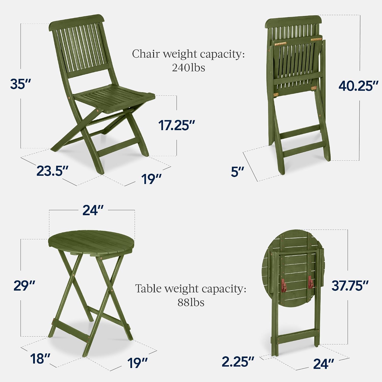 Best Choice Products 3-Piece Acacia Wood Bistro Set, Folding Patio Furniture for Backyard, Balcony, Deck w/ 2 Chairs, Round Coffee Table, Teak Finish - Olive