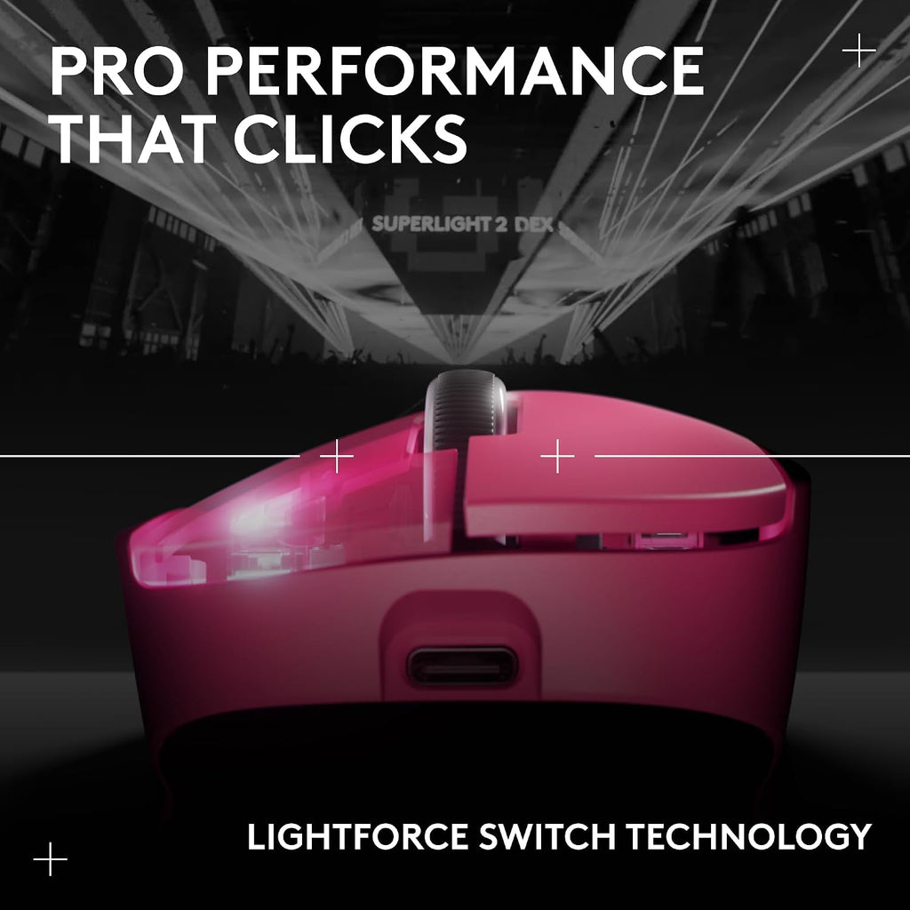 Logitech G PRO X Superlight 2 DEX Wireless Gaming Mouse, 60g pro-Grade Right-Handed Mouse with 5 programmable Buttons, USB-C Charging, 44k DPI Sensor, up to 8 kHz Polling for PC/Mac - Magenta