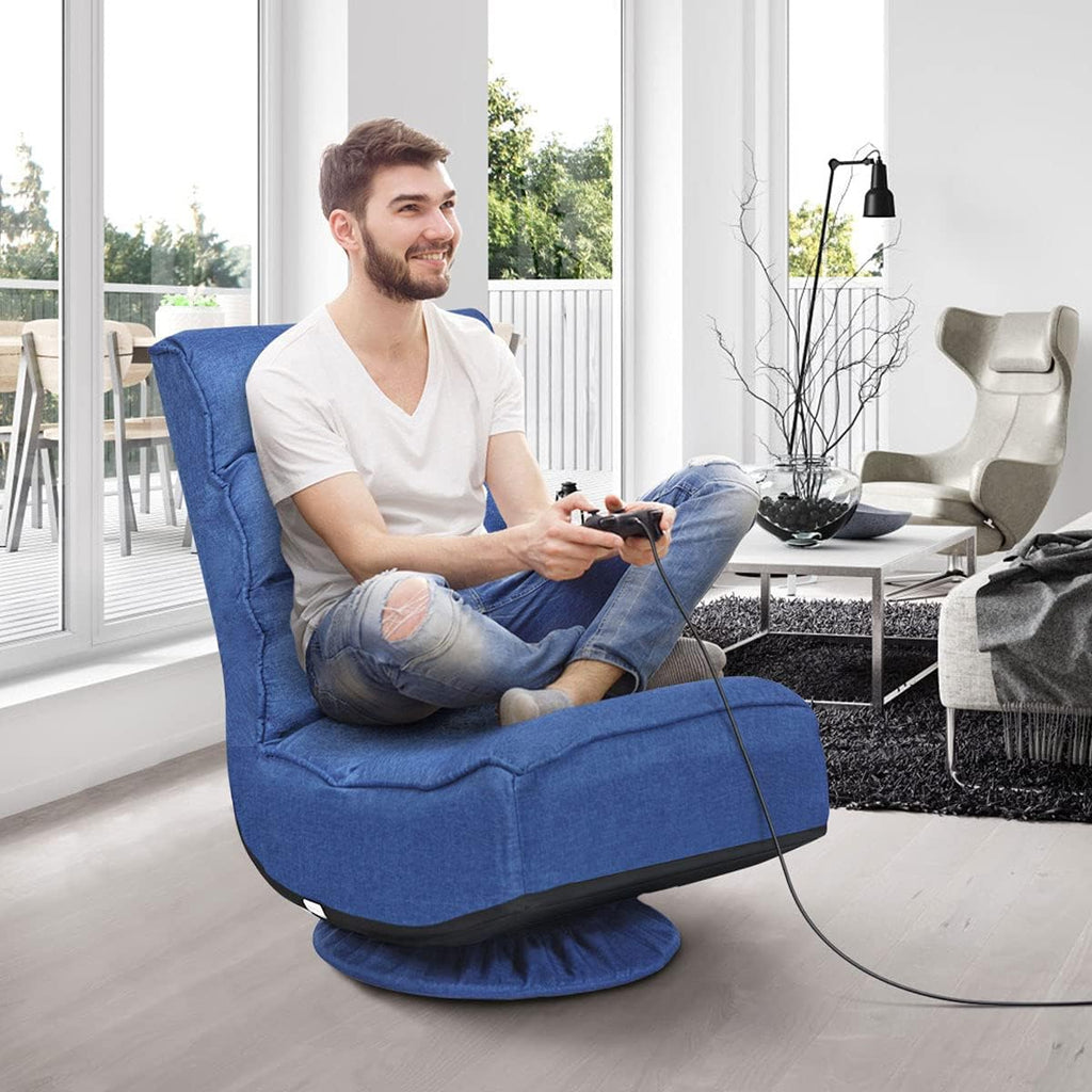 Giantex 360 Degree Swivel Gaming Chair, 6 Position Adjustable Folding Floor Chair, 300lb Spring Support, Comfortable Padded Backrest, Lazy Sofa Chair Game Rocker for Teens Adults (Navy Blue)