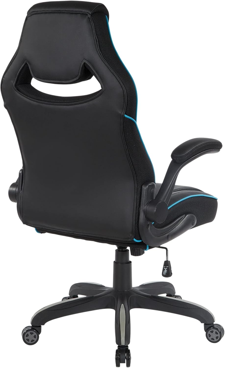 OSP Home Furnishings Xeno Ergonomic Adjustable Faux Leather Gaming Chair with Integrated Headrest and Airflow Cooling Material, Black with Blue Accents