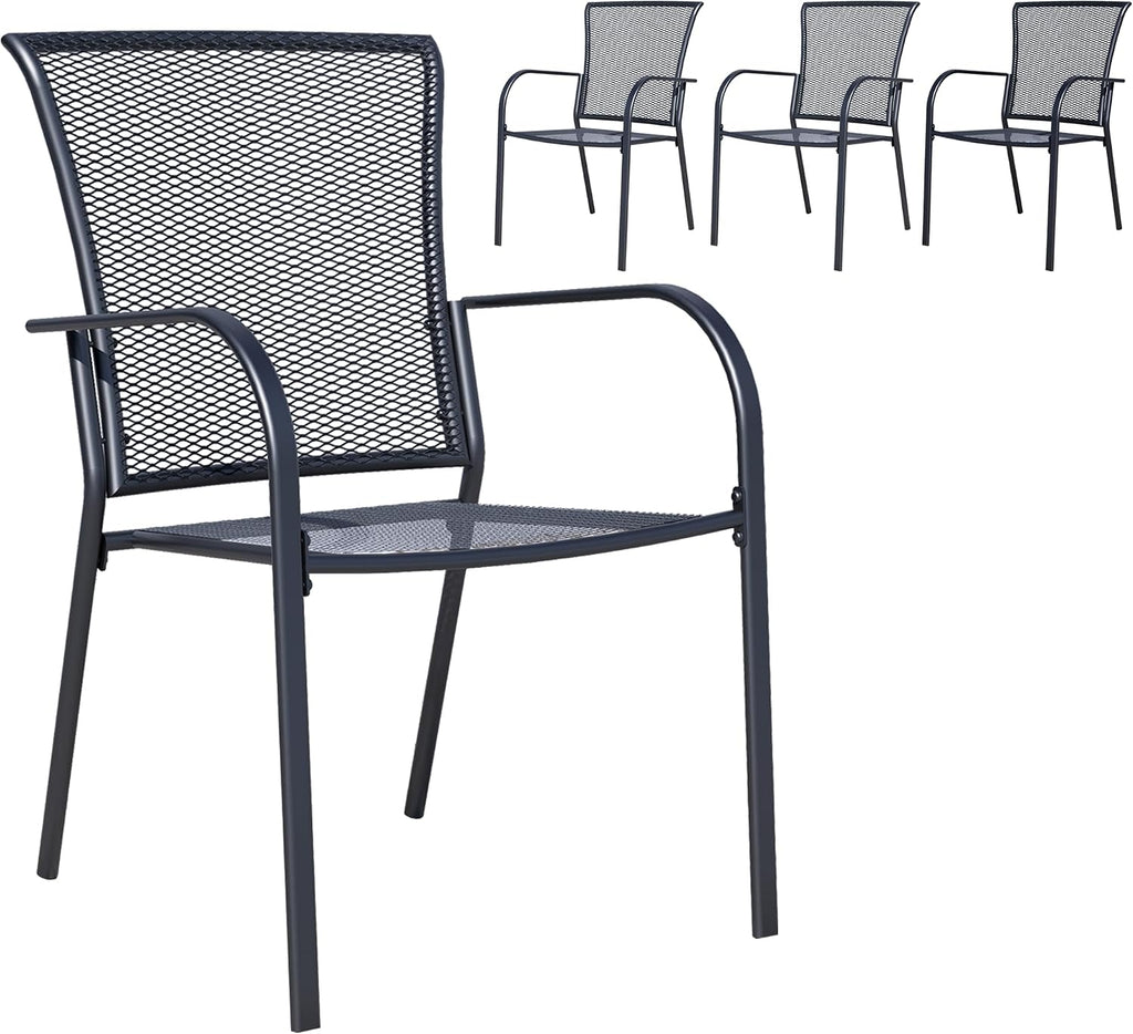4-Pack Outdoor Dining Chairs, All-Weather Metal Patio Chairs with Breathable Mesh for Garden, Pool, Backyard & Lawn