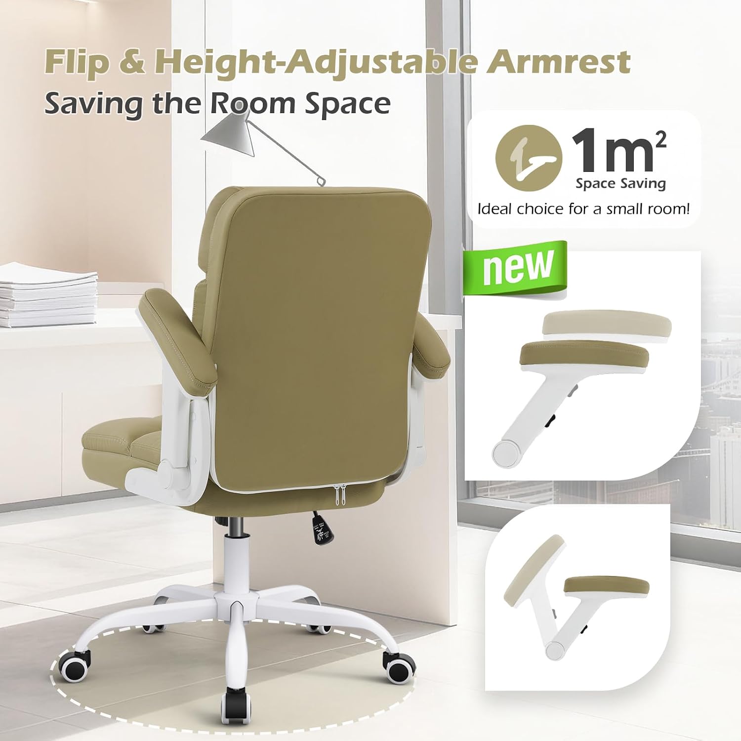 SEATZONE Home Office Chair Ergonomic Desk Executive Chair Computer Task Chair, Rolling Swivel Chair with Arms,Green