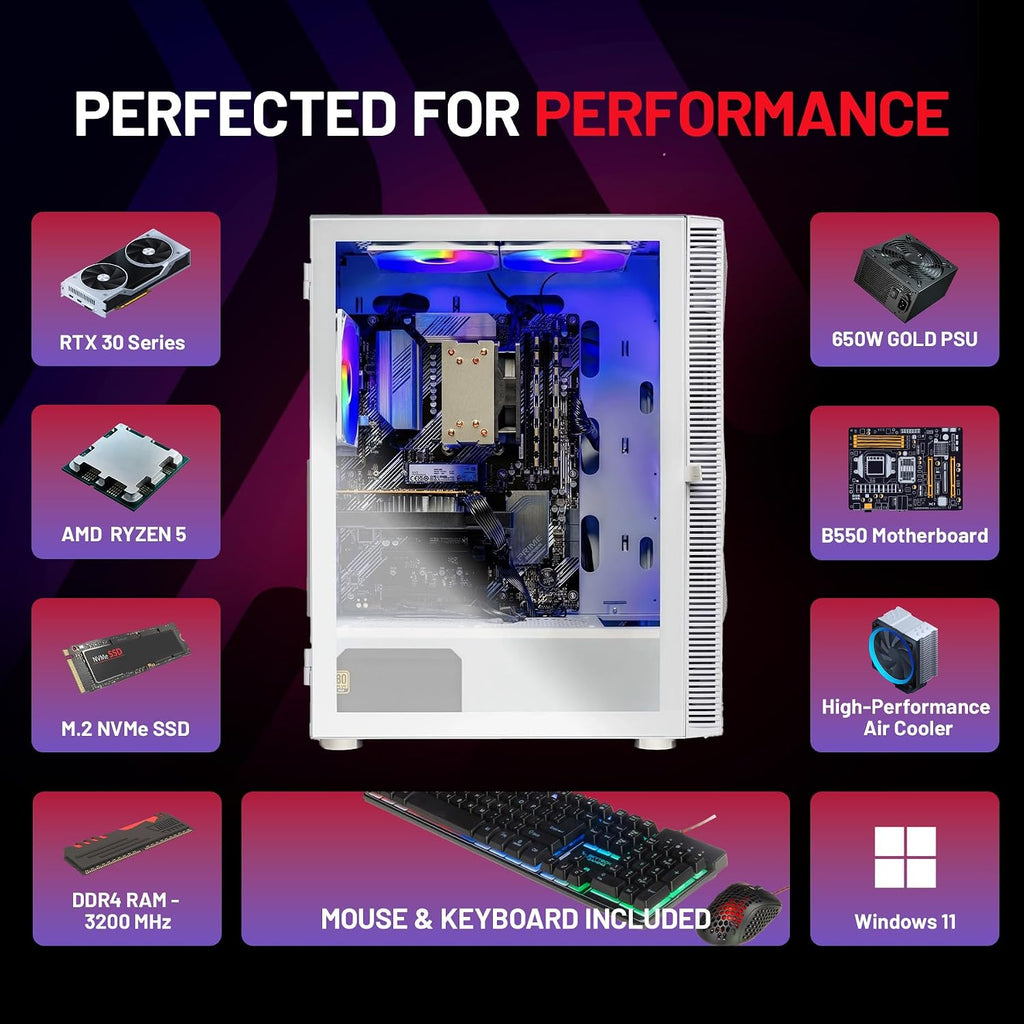 Skytech Gaming Storm Gaming PC, AMD Ryzen 5 5500 3.6GHz, NVIDIA RTX 3050 6GB VRAM, 1TB NVMe SSD, 16GB DDR4 RAM 3200, 650W Gold PSU, WI-FI 5, Windows 11, Desktop
