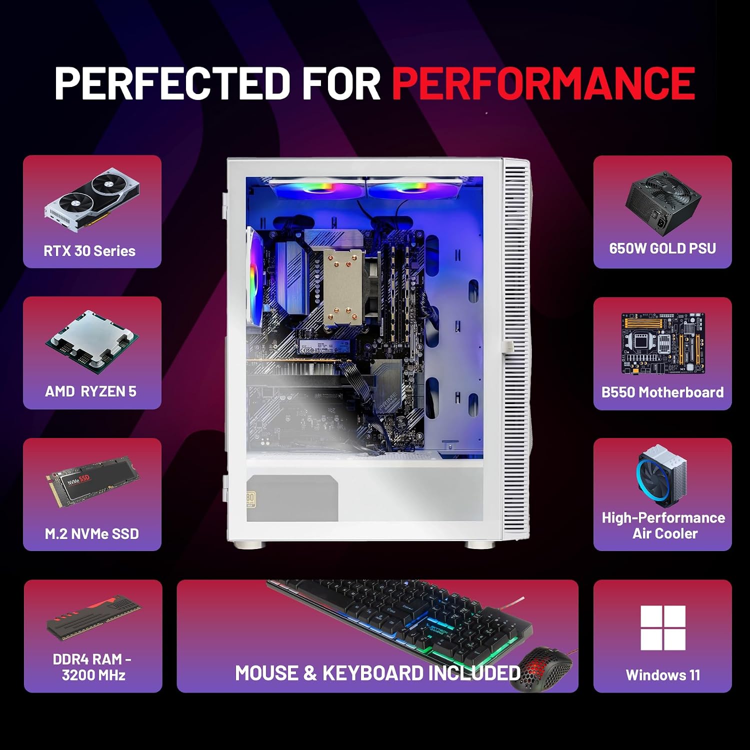 Skytech Gaming Storm Gaming PC, AMD Ryzen 5 5500 3.6GHz, NVIDIA RTX 3050 6GB VRAM, 1TB NVMe SSD, 16GB DDR4 RAM 3200, 650W Gold PSU, WI-FI 5, Windows 11, Desktop