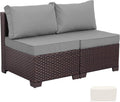 WAROOM Patio Furniture Set of 2 Resin Wicker Chairs, Outdoor Deep Seating Single Chair Brown Rattan Sofa with Grey Cushion