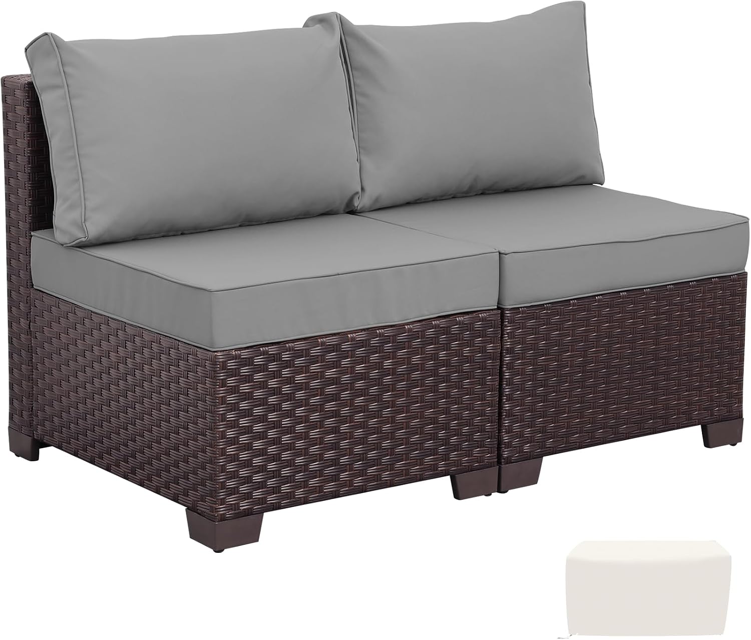 WAROOM Patio Furniture Set of 2 Resin Wicker Chairs, Outdoor Deep Seating Single Chair Brown Rattan Sofa with Grey Cushion