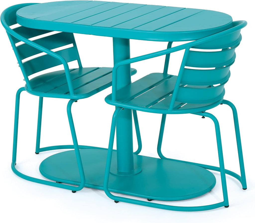 Christopher Knight Home Adley Outdoor Bistro Set, 3-Piece Bistro Table and Chair Set of 2, Patio Furniture Set with Iron Frame, Outdoor Metal Bistro Dining Set, Poolside/Garden Cafeteria, Teal